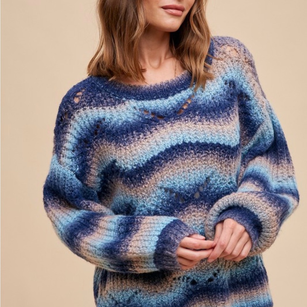 Blue and Cream Striped Women's Sweater